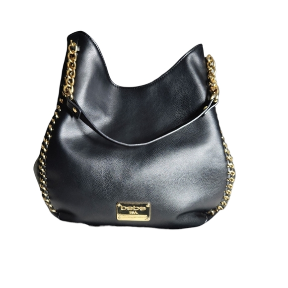 Bebe shoulder bag black with gold trim EUC - Picture 6 of 12